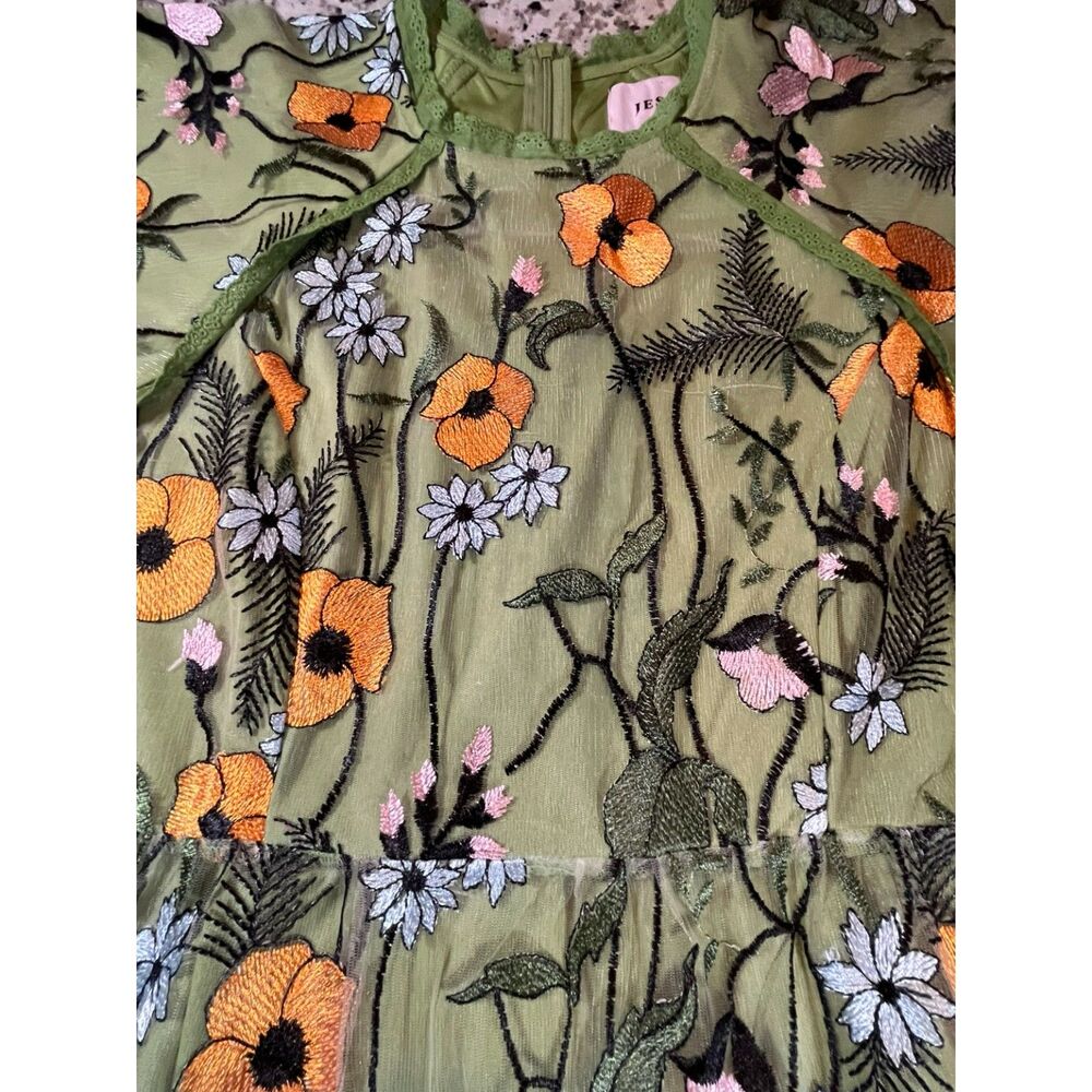 Womens JessaKae Floral Embroidered Mesh Midi Dress Green Orange Size L - Picture 13 of 15